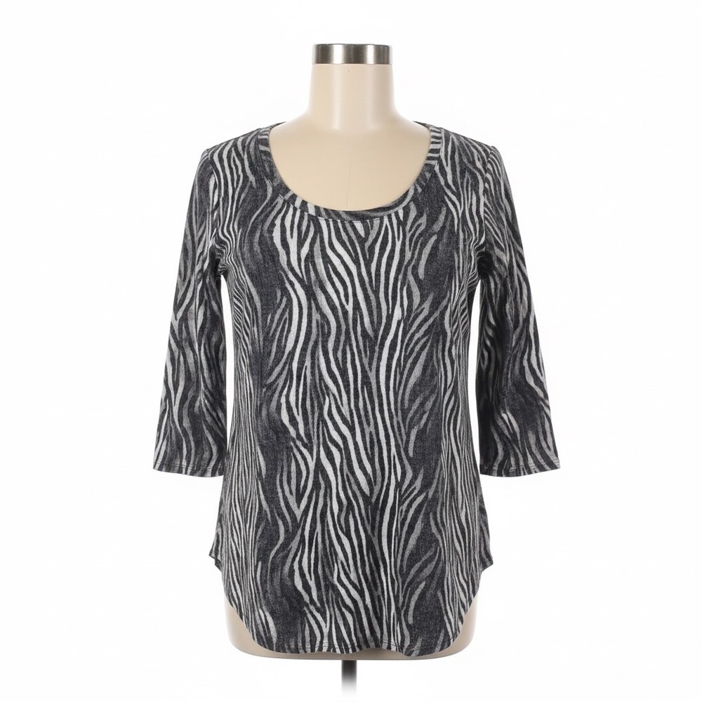 Tommy Bahama Zebra Print 3/4 Sleeve T-Shirt Tee Top High Low Hem Large L Casual‎